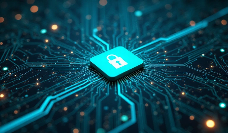 Datensicherheit – symbolische Darstellung von verschlüsselten Daten und einem Sicherheitsschloss