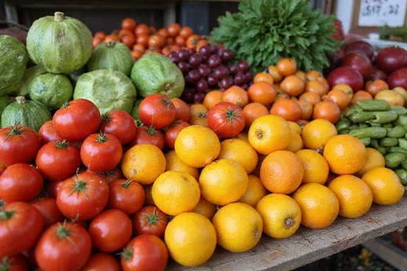 Frisches Obst und Gemüse auf einem Bauernmarkt, das die Qualität der empfohlenen Lebensmittel zeigt.