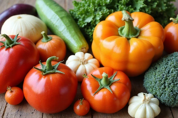 Verschiedene bunte Gemüsesorten, die Vielfalt in der Ernährung darstellen.